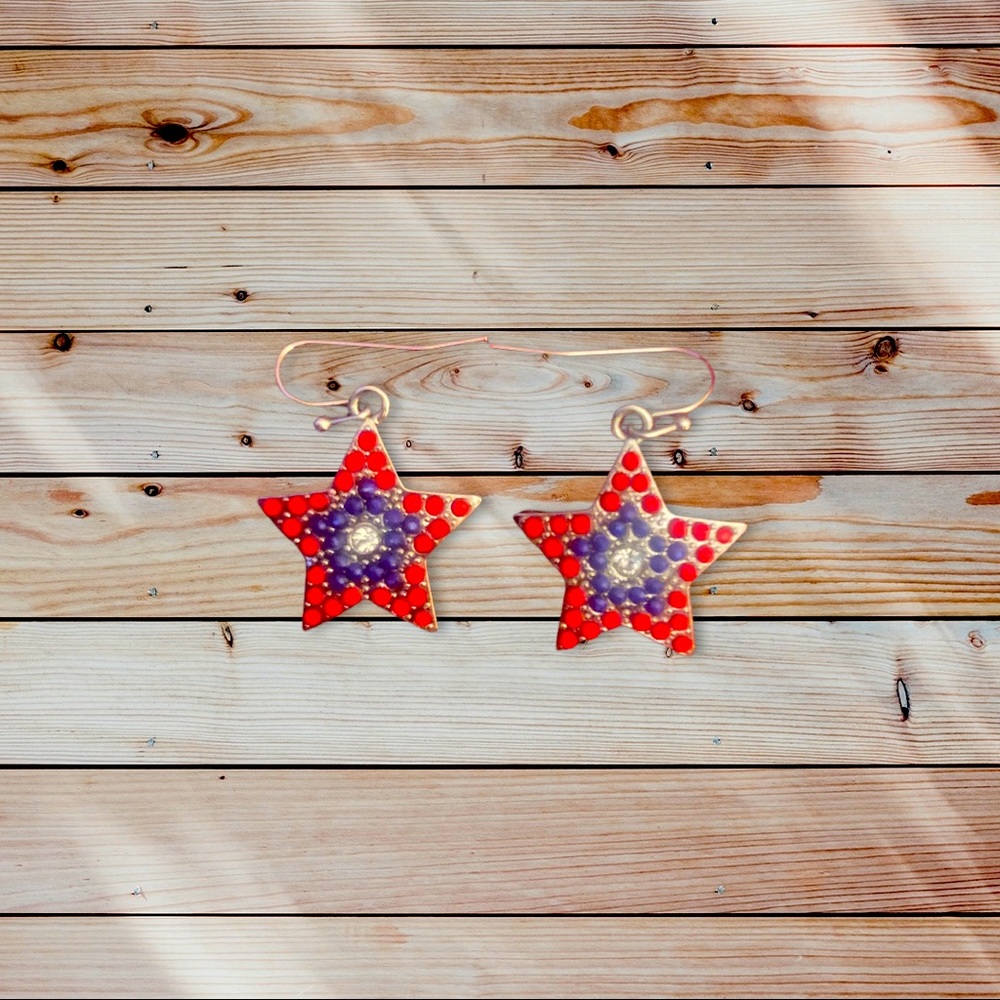 Red white and blue star earrings